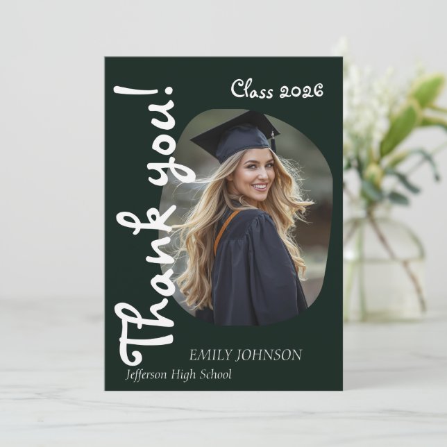 Invitación She Did It! Modern Photo Graduation Thank You Card (Anverso de pie)