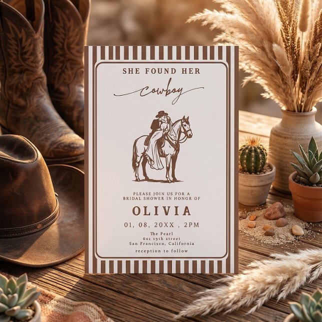 Invitación She Found Her Cowboy Western Striped Bridal shower (Subido por el creador)