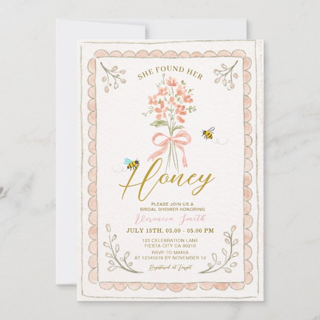 Invitación She Found Her Honey Bee Bridal Shower (Anverso)