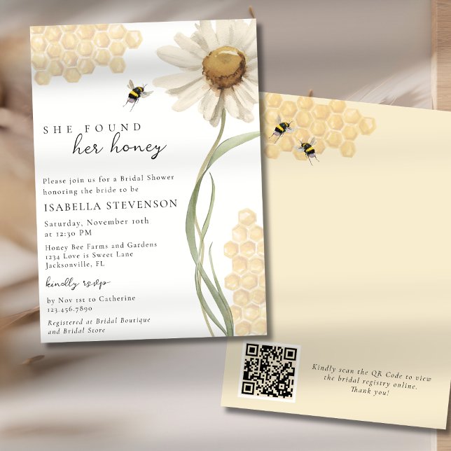 Invitación She Found Her Honey Bee Bridal Shower QR Code (Subido por el creador)