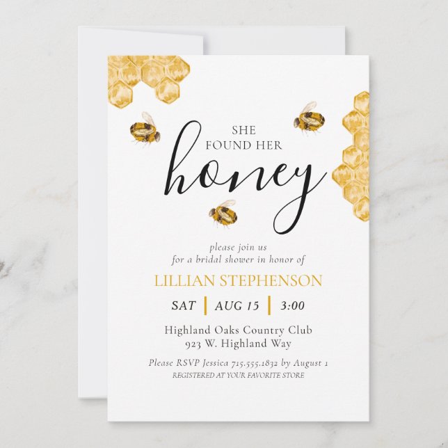 Invitación She Found Her Honey Bee Themed Bridal Shower (Anverso)