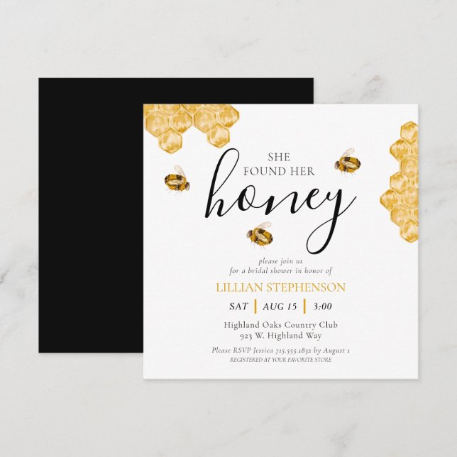 Invitación She Found Her Honey Bee Themed Bridal Shower (Anverso / Reverso)