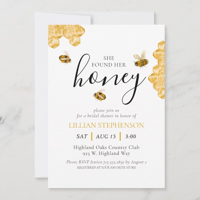 Invitación She Found Her Honey Bee Themed Bridal Shower (Anverso)