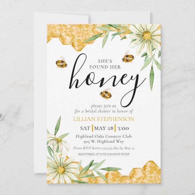 Invitación She Found Her Honey Bee Themed Daisy Bridal Shower (Anverso)