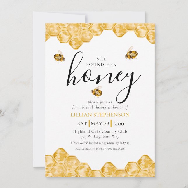 Invitación She Found Her Honey Bee Themed Daisy Bridal Shower (Anverso)