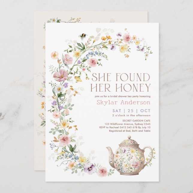 Invitación She Found Her Honey Wildflower Bridal Shower Tea (Anverso / Reverso)