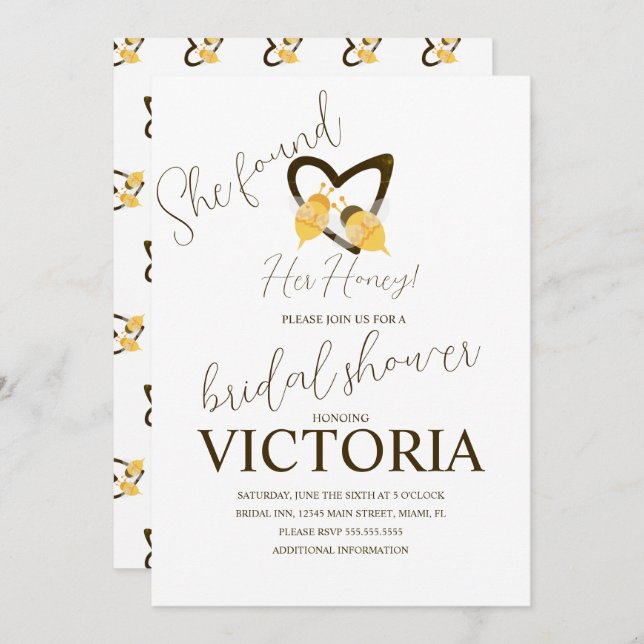 Invitación She found her honey Yellow Bees  Bridal Shower  (Anverso / Reverso)