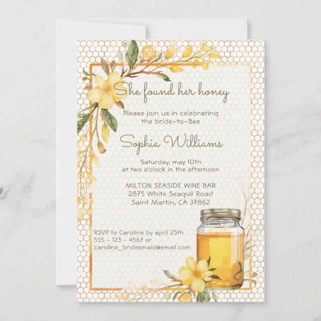 Invitación She Found Her Honey Yellow Floral Bridal Shower (Anverso)