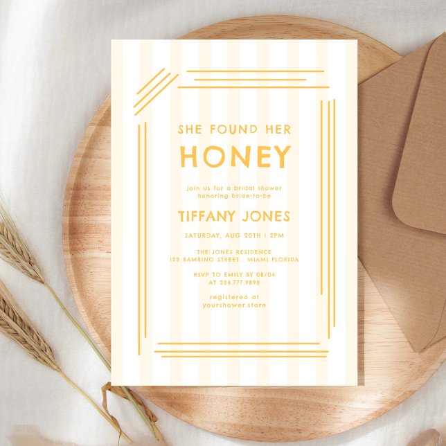 Invitación She Found Her Honey Yellow Stripes Bridal Shower (Subido por el creador)