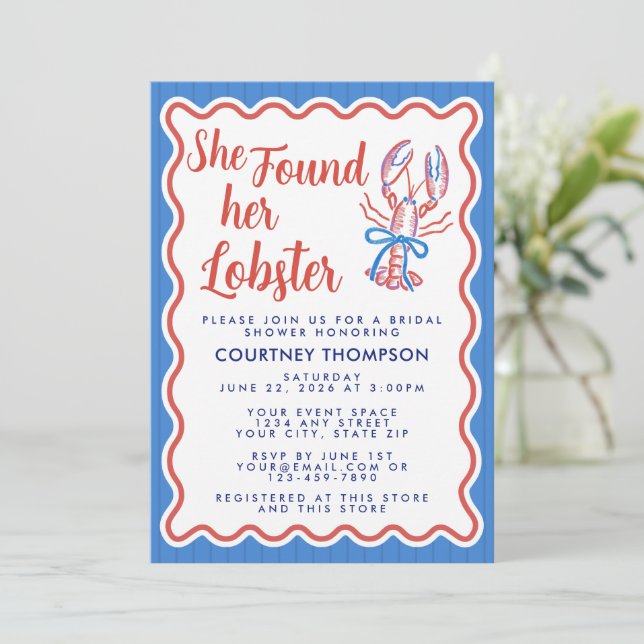 Invitación She Found Her Lobster Coastal Bridal Shower (Anverso de pie)