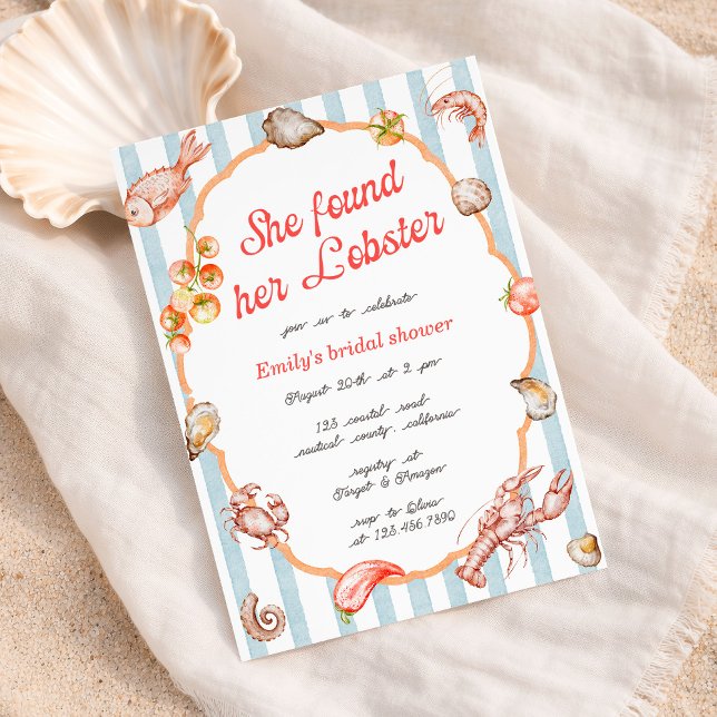 Invitación She Found Her Lobster Coastal Bridal Shower (Subido por el creador)