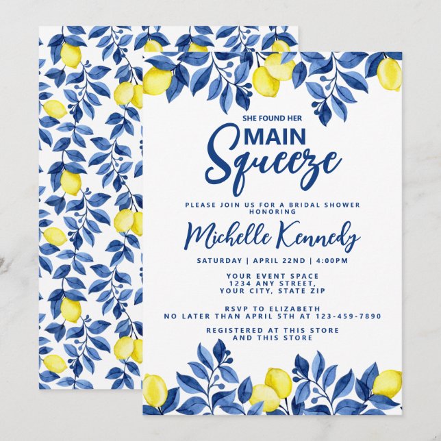 Invitación She Found Her Main Squeeze Bridal Shower  (Anverso / Reverso)