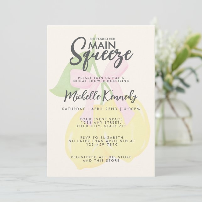 Invitación She Found Her Main Squeeze Bridal Shower  (Anverso de pie)