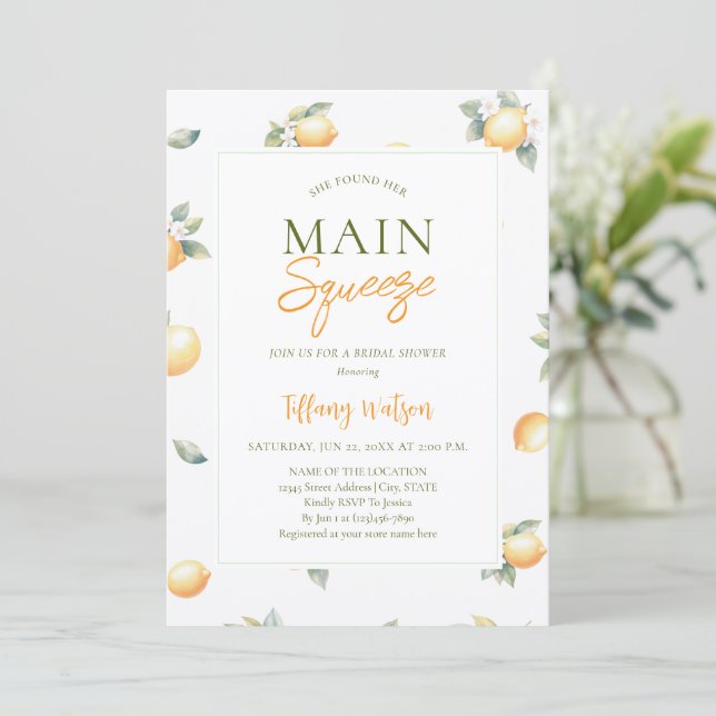 Invitación She Found Her Main Squeeze Lemon Bridal Shower (Anverso de pie)