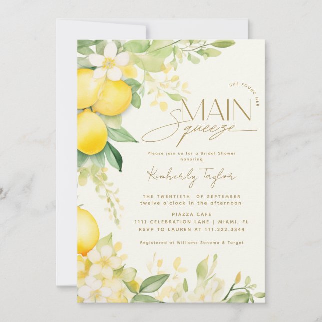 Invitación She Found Her Main Squeeze Lemon Bridal Shower Inv (Anverso)