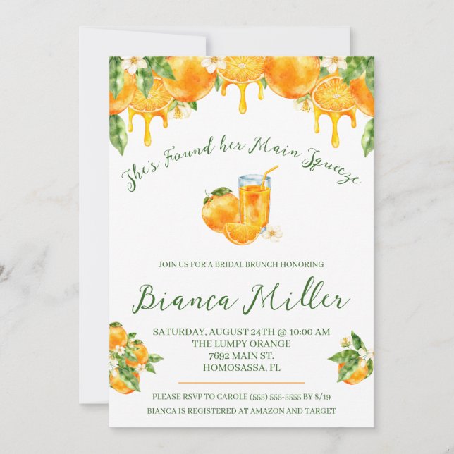 Invitación She Found Her Main Squeeze Orange Bridal Shower (Anverso)