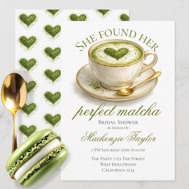 Invitación She Found Her Perfect Matcha Bridal Shower  (She Found Her Perfect Matcha Bridal Shower Invitation by Ricaso. Green tea themed party for bride)