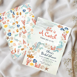 Invitación She is a Catch Coastal Lobester Bridal Shower 