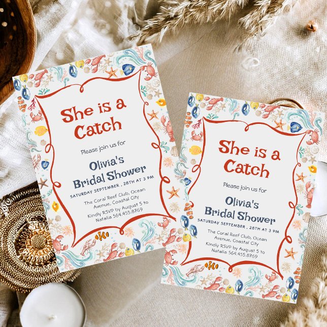 Invitación She Is a Catch Coastal theme Bridal Shower  (Subido por el creador)