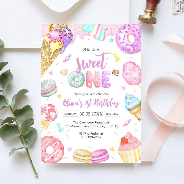 Invitación She is a Sweet One Birthday Party Invitation (Subido por el creador)