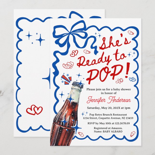 Invitación She is Ready to POP Blue Coquette Invitation (Anverso / Reverso)