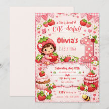 She is Sweet and Onederful 1st Birthday Invitation