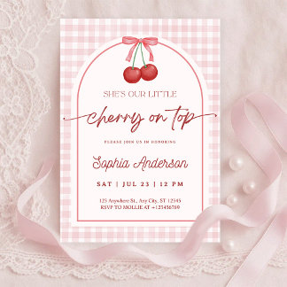 Invitación She is the Cherry on Top Gingham Baby Shower