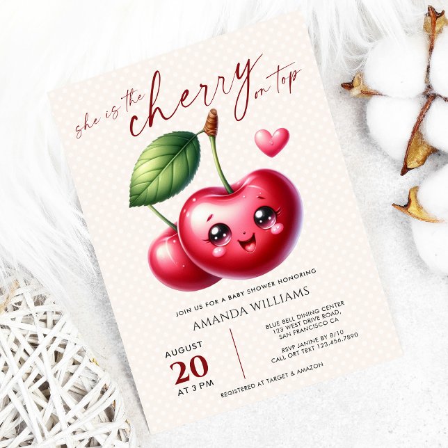 Invitación She Is the Cherry on Top Sweet Baby Shower (Subido por el creador)