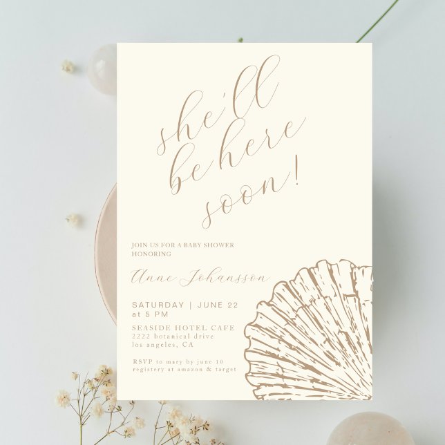 Invitación She´ll Be Here Soon Elegant Baby Girl Shower (Subido por el creador)