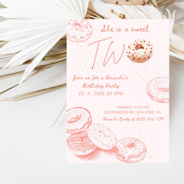 Invitación She’s a Sweet TWO Donut Girl’s 2nd Birthday Party