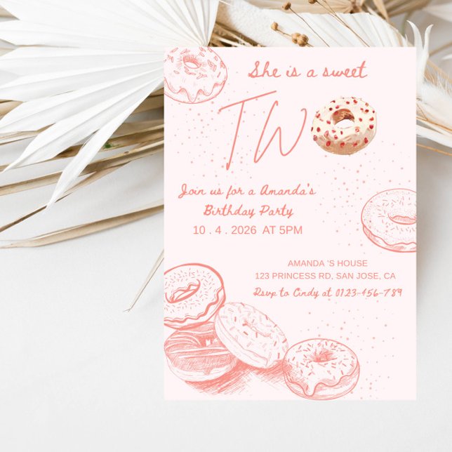 Invitación She’s a Sweet TWO Donut Girl’s 2nd Birthday Party (Subido por el creador)