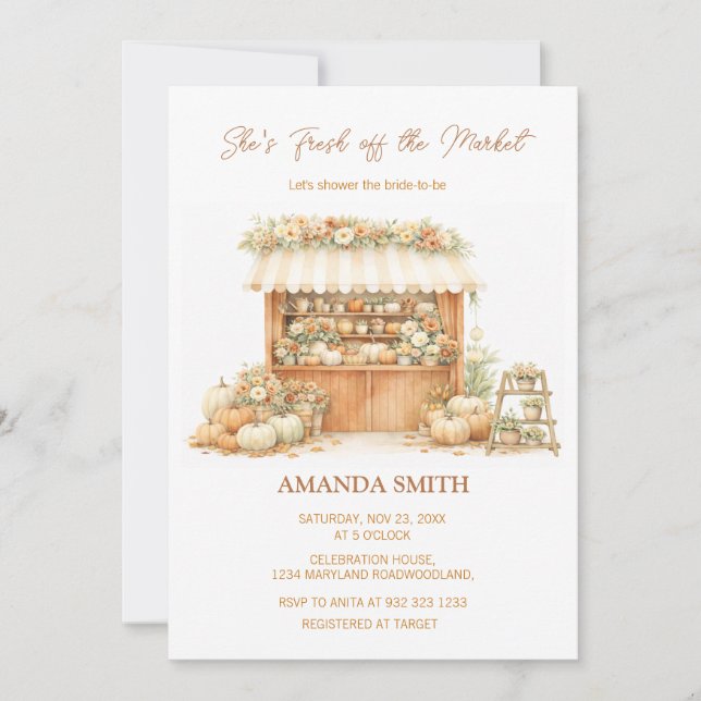Invitación She’s Fresh Off The Market Elegant Autumn Bridal (Anverso)