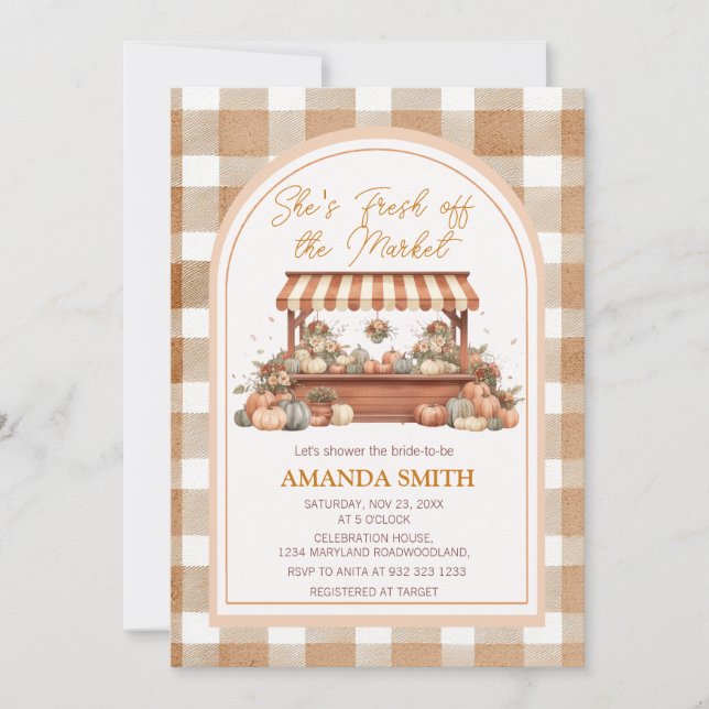 Invitación She’s Fresh Off The Market Pumpkin Bridal Shower  (Anverso)