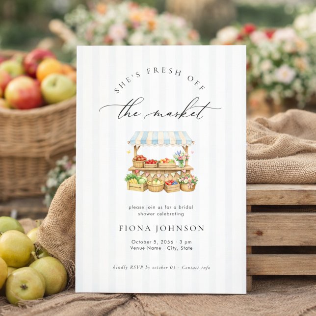 Invitación She’s Fresh Off the Market Stripe Bridal Shower (Subido por el creador)
