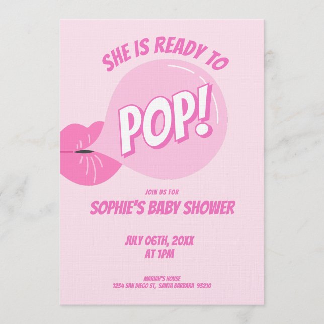 Invitación She’s Ready to Pop Bubble Gum Girl Baby Shower (Anverso)