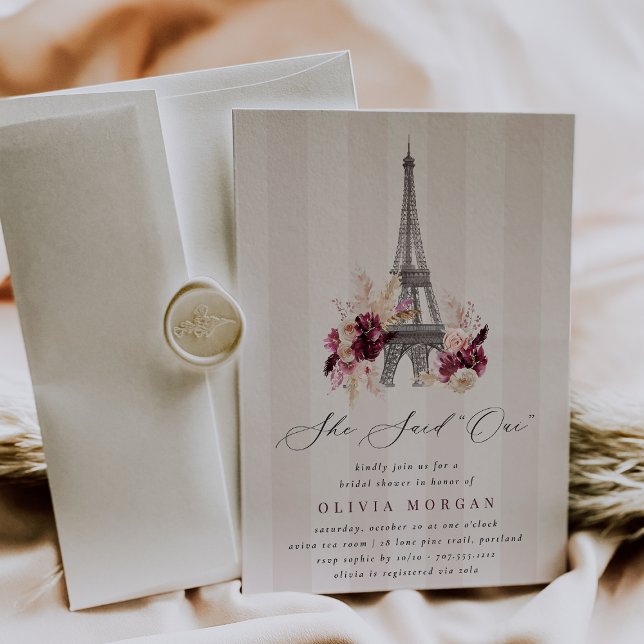 Invitación She Said Oui Blush Floral Paris Bridal Shower (Subido por el creador)