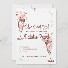 Invitación She Said Yes Blush Floral Champagne Bridal Shower
