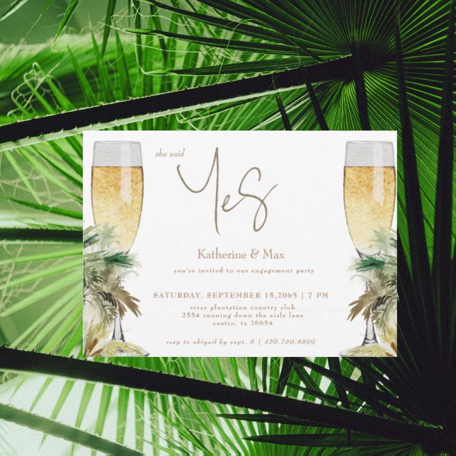 Invitación She Said Yes Champagne Tropical Engagement Party  (Subido por el creador)