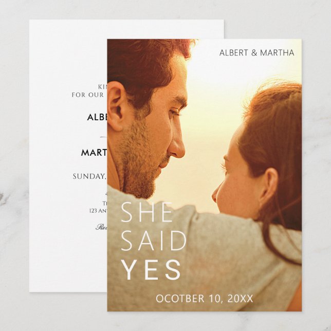 Invitación She said yes Engagement photo  (Anverso / Reverso)