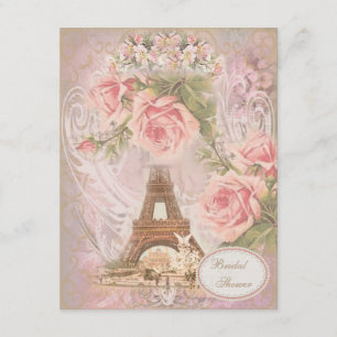 Invitación Shebby Chic Eiffel Torre Rosa Floral Brillante