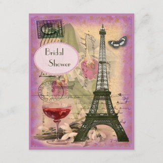 Invitación Shebby Chic Eiffel Tower y Red Wine Bridal Shower