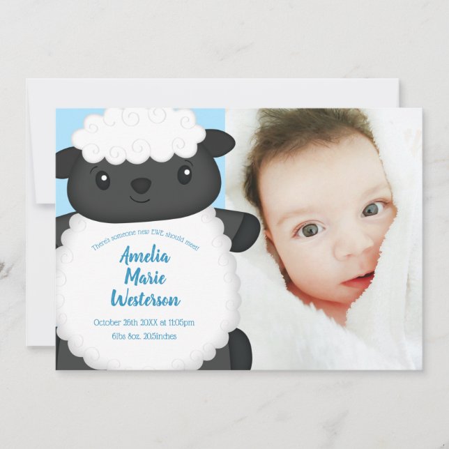Invitación Sheep Baby Shower Blue (Anverso)