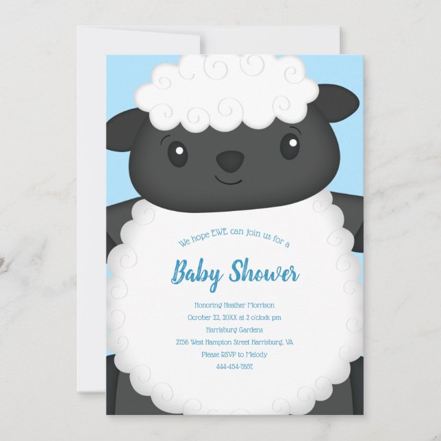 Invitación Sheep Baby Shower Farm Blue Boy (Anverso)