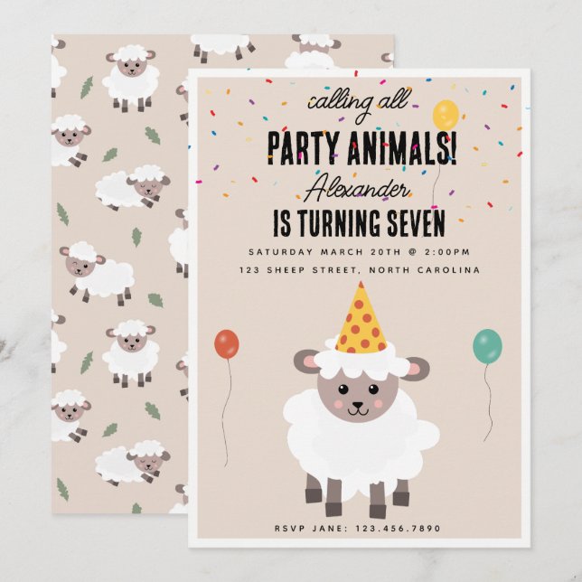 Invitación Sheep Lamb Cute Farm Party Animals Birthday (Anverso / Reverso)