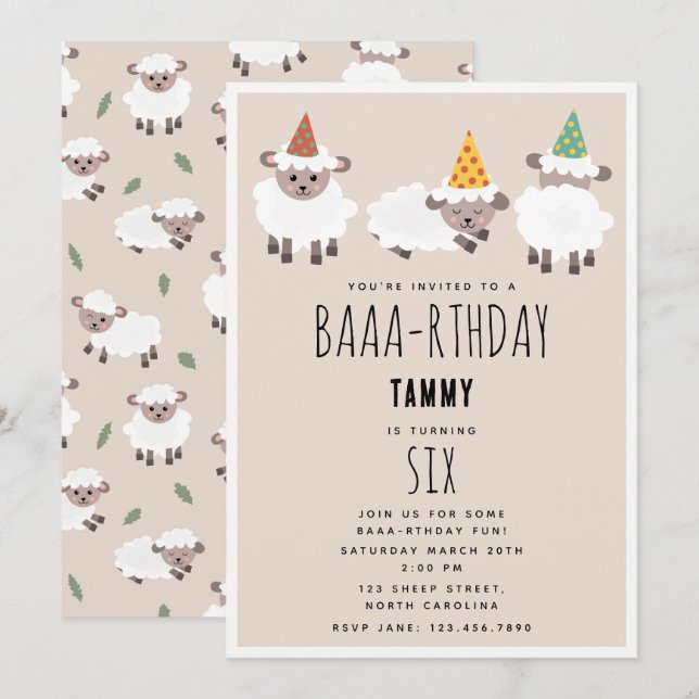 Invitación Sheep Lamb Cute Funny Farm Party Animals Birthday (Anverso / Reverso)