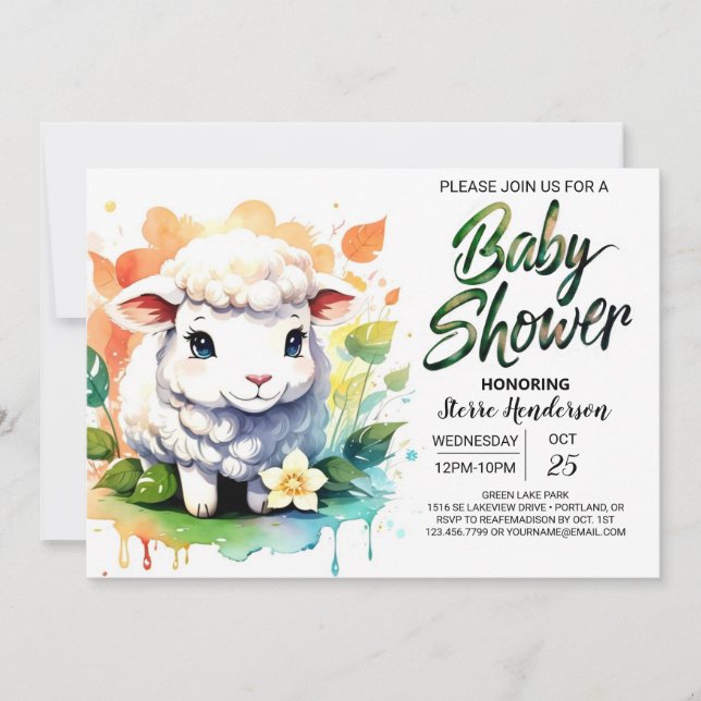 Invitación Sheepish Wonder Lamb Chica Baby Shower (Anverso)
