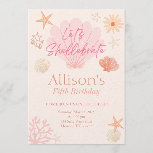 Invitación Shell Birthday Invitation  (Anverso)