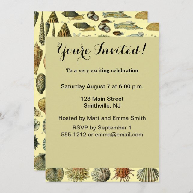 Invitación Shell de conchas marinas Mollusk Clam Elegante Art (Anverso / Reverso)