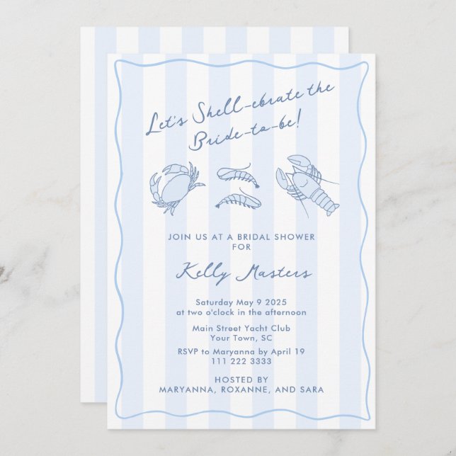 Invitación Shell-ebrate Hand-Drawn Crustacean Bridal Shower (Anverso / Reverso)