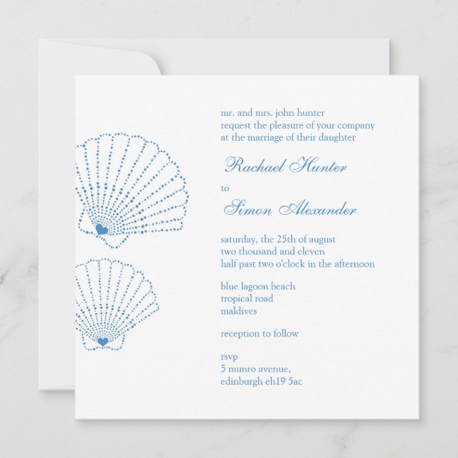 Invitación Shell Love Heart Beach Wedding (Anverso)